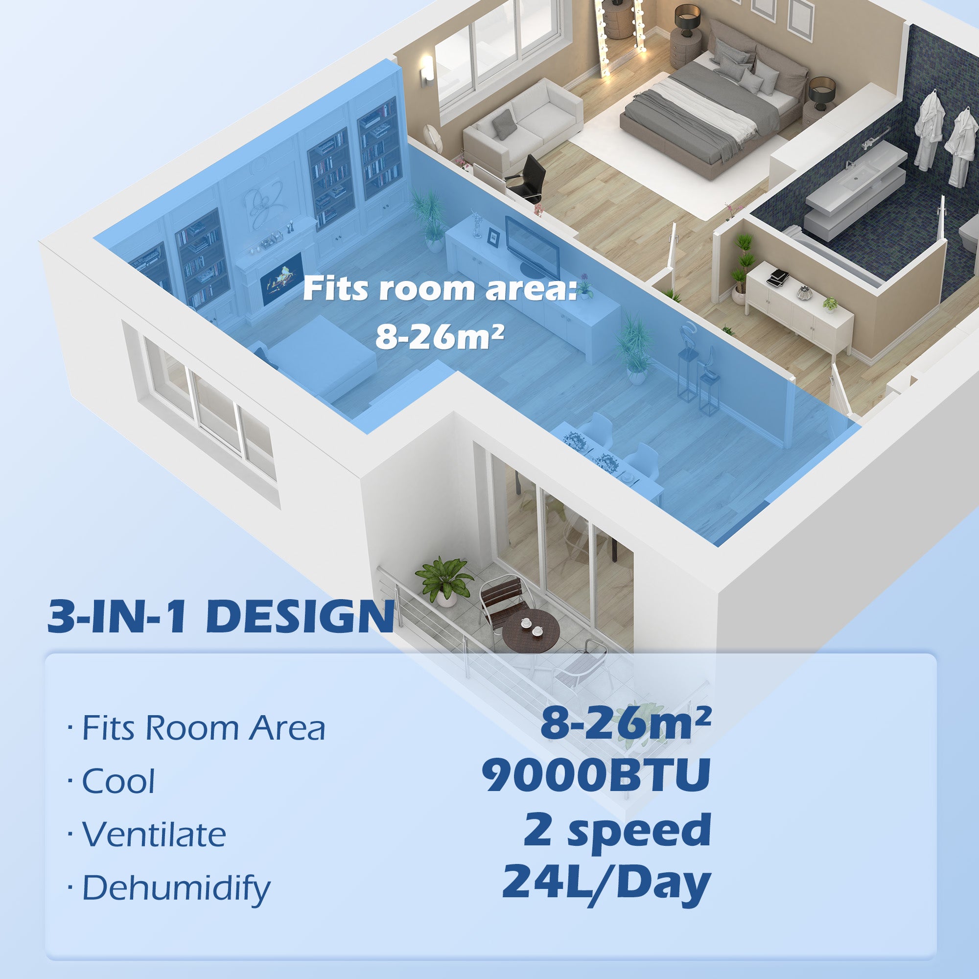 HOMCOM 7,000 BTU Mobile Air Conditioner for Room up to 26m², with Dehumidifier, 24H Timer, Wheels, Window Mount Kit